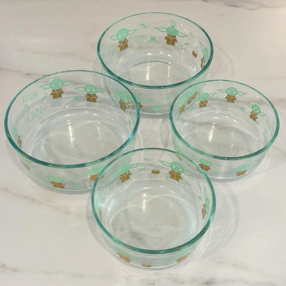 Pyrex Disney Star Wars Grogu Baby Yoda Glass Bowls Set 4 Two Sizes Mandalorian